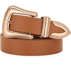 Tan Leather Belt with Gold Buckle
